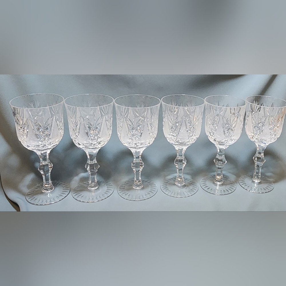 Vintage Astrid by Imperial Crystal – Set of 6 Cut Crystal Wine Glasses